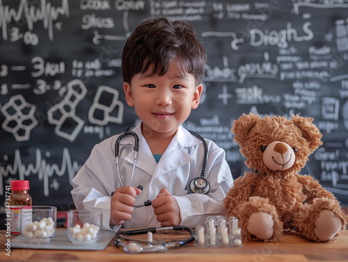 Boy Playing Doctor in a Classroom Setting