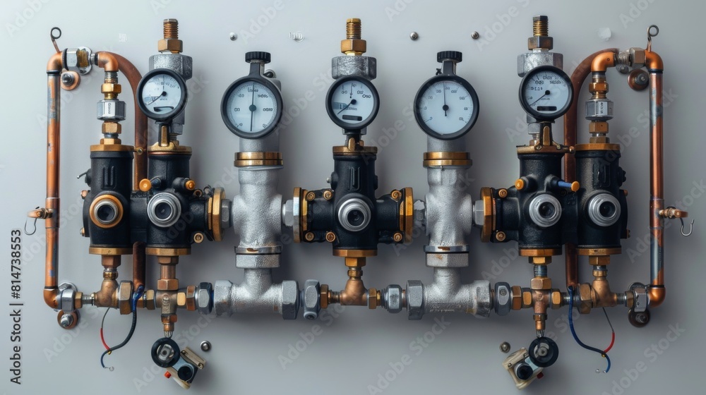 Medical gas manifold system, with tubing and gauges. Medical gas manifold system, with tubing and gauges.