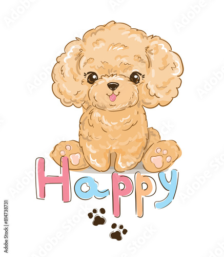 Hand Drawn cute poodle puppy, vector illustration, kids print design on t-shirt.