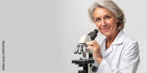 Senior Female Scientist Working with Microscope in Laboratory