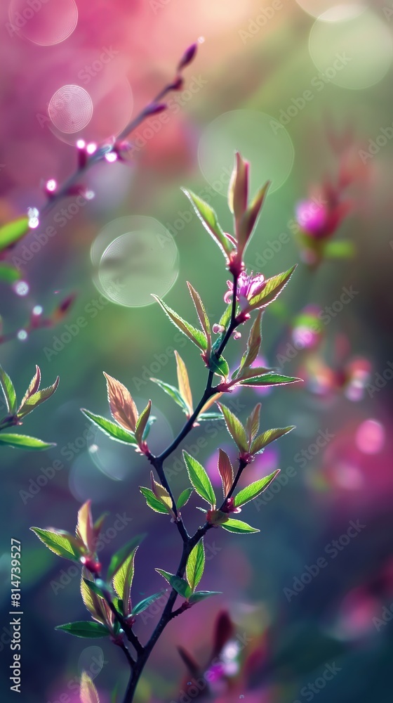 Fototapeta premium pink wildflower field in forest springtime flower blossoming vertical 9:16 ratio background, beautiful nature collection set, Generative Ai