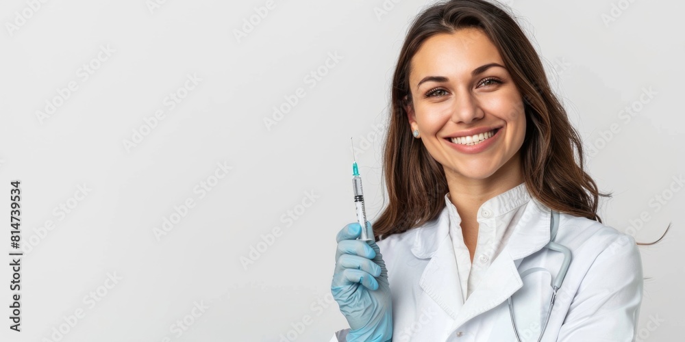 Smiling Female Healthcare Professional Holding Syringe Smiling Female Healthcare Professional Holding Syringe