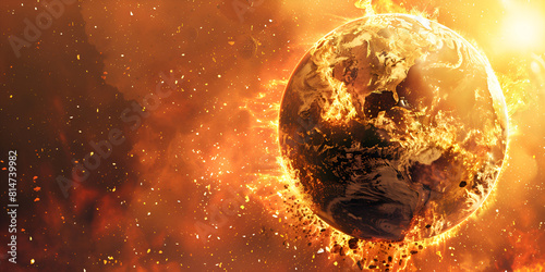 Planet Earth on fire in outer space view  catastrophic effects of global warming on the earth