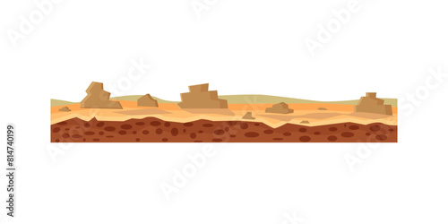 Desert land underground and aboveground layers of stones  sand and rocks vector illustration