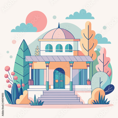 Minimalist recreational building, crafted in an adorable doodle style, Generative AI