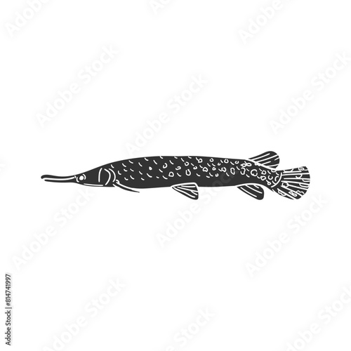 Alligator Gar Icon Silhouette Illustration. Fish Vector Graphic Pictogram Symbol Clip Art. Doodle Sketch Black Sign.