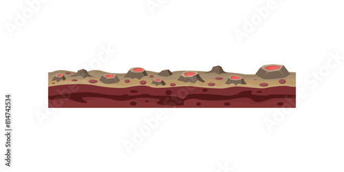 Underground layers of lava and craters with hot magma on top vector illustration