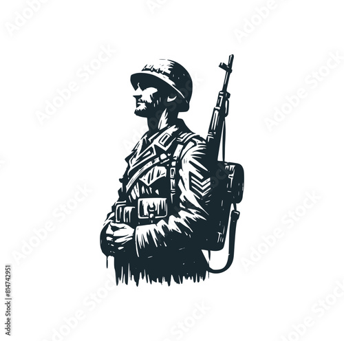 The old troop. Black white vector illustration.
