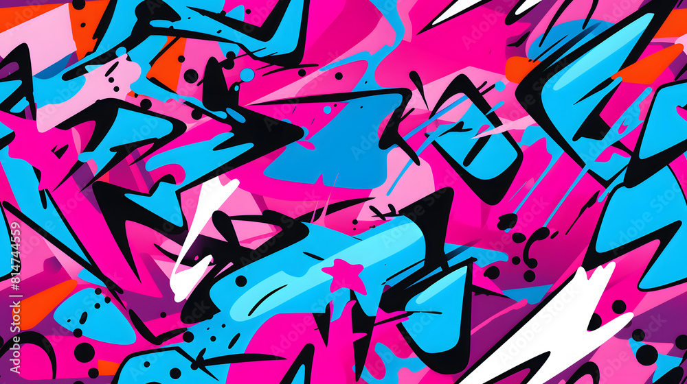 pink and blue graffiti pattern geometric shapes design poster background