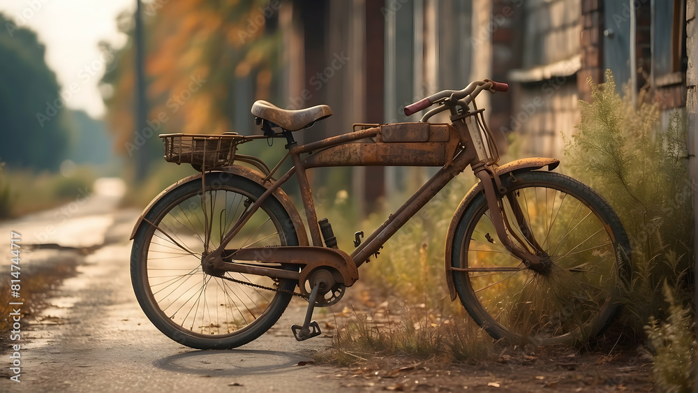 Vintage bicycle by abandoned building
