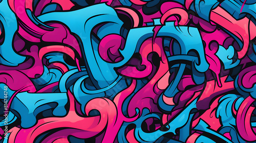 pink and blue graffiti pattern geometric shapes design poster background © yonshan