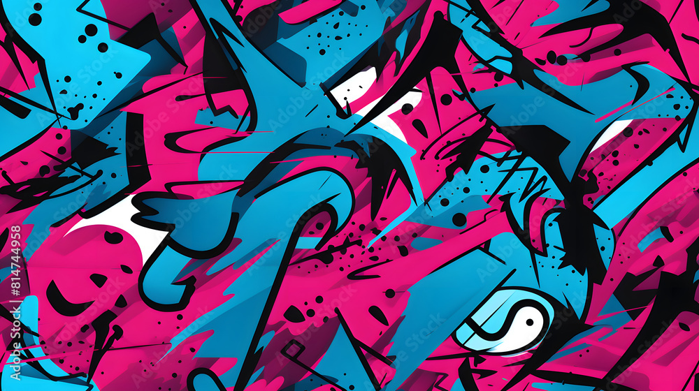 Fototapeta premium pink and blue graffiti pattern geometric shapes design poster background