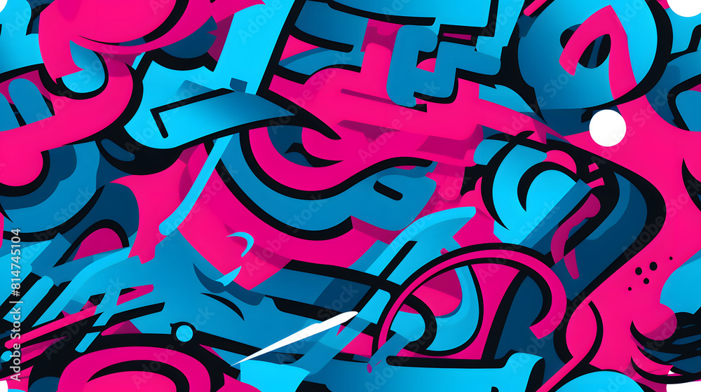 Fototapeta premium pink and blue graffiti pattern geometric shapes design poster background