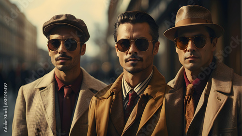 Three stylish men in vintage attire photo