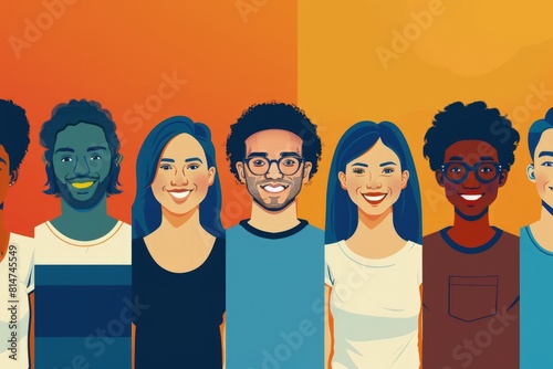 A group of people of different ethnicities, origins and ages smiling, concept of culture, diversity. photo