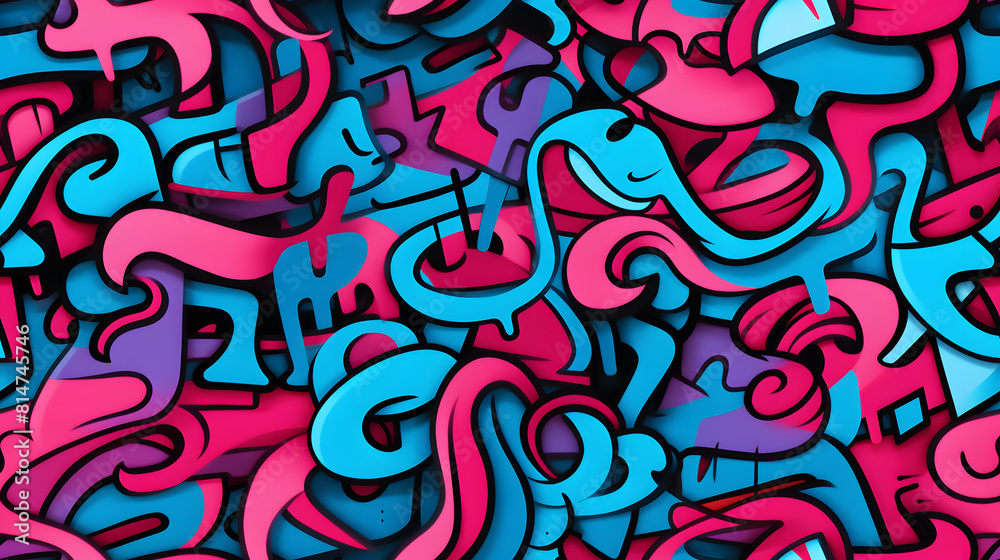 Naklejka premium pink and blue graffiti pattern geometric shapes design poster background