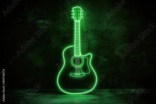 Wallpaper Mural Green neon sign outline of an acoustic guitar, musical instruments, music Torontodigital.ca
