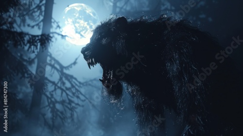 angry werewolf at night generative AI