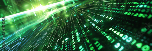 Futuristic Green Binary Data Flow in Cyberspace