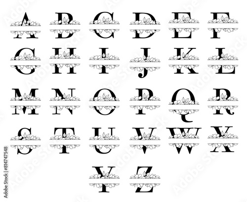 Obraz na płótnie Set of vector monogram letters with flowers, split floral letters, floral alphabet w salonie