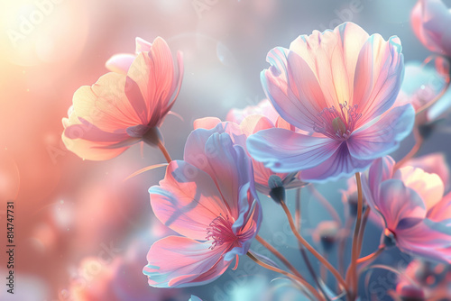Ethereal Cosmos Flowers Bathed in Soft Sunlight and Bokeh