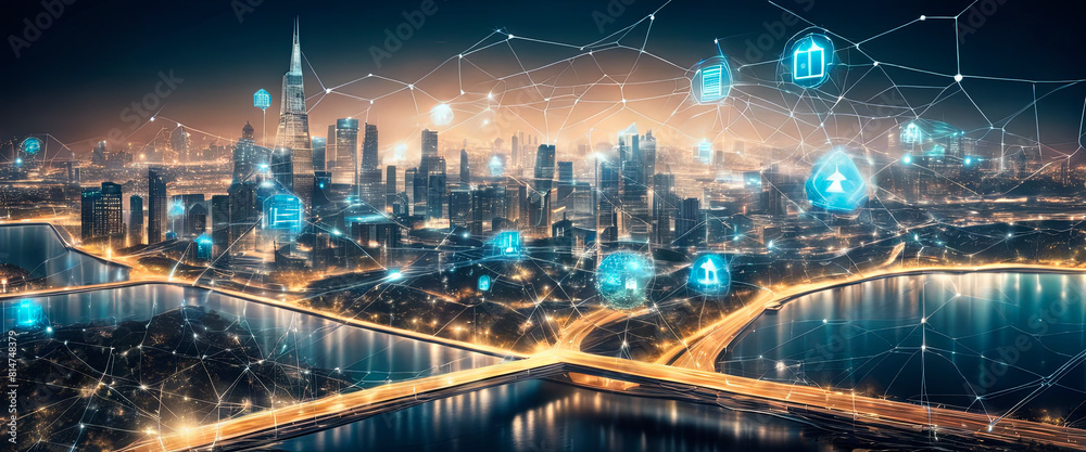 Smart city with connecting network and internet of.