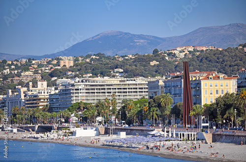 Beach and Promenade des Anglais in Nice town summer season
