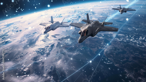 Sleek fighter jets soaring high above Earth's atmosphere