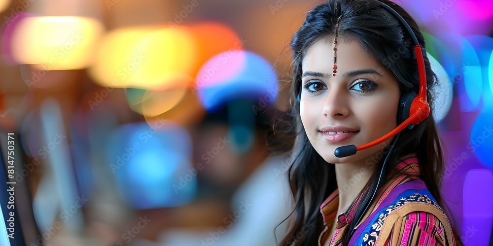 Providing Professional Customer Support: Indian Call Center Agent Assisting Clients. Concept Customer Support, Call Center Agent, Professional Assistance, Indian Service, Client Interaction Providing Professional Customer Support: Indian Call Center Agent Assisting Clients. Concept Customer Support, Call Center Agent, Professional Assistance, Indian Service, Client Interaction