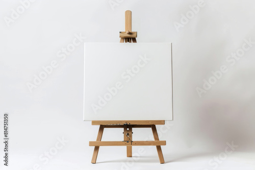 Blank canvas on wooden easel against a white background