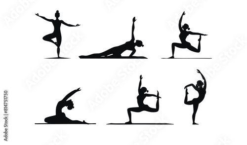 Yoga Poses Woman Silhouette, Set Isolated Over White Background. Meditation silhouette vector, Yoga silhouette padmasana, Meditation position, Yoga pose, Vector meditation, Silhouette yoga, Lotus pose