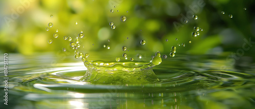 macro photography  drops of green apple juice falling on thin water surface  studio lighting  shallow depth of field  low angle Stunning timelesscore