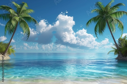 tropical landscape with palm trees and blue sea