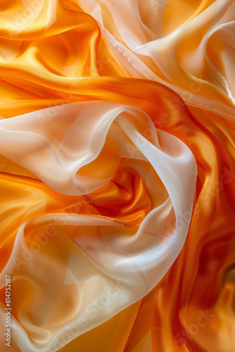 Macro Shot of Silk Scarf in Vibrant Orange and White Swirls