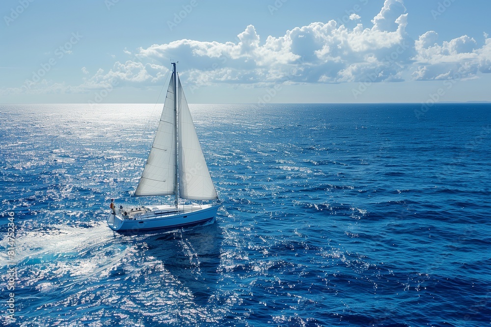 Obraz premium sailboat in the mediterranean sea on a beautiful day with blue sky