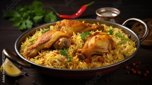 Chicken biryani is a popular dish made with basmati rice, tender chicken, and exotic spices.