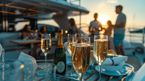 Elegant champagne toast on a luxury yacht at sunset, celebrating special moments