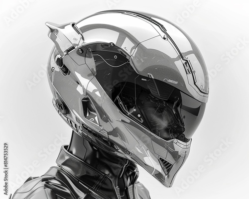 Design a concept sketch for the futuristic helmet, turbo turbine, and jet elements worn by the model, showcasing the intricate details and functionality of the highdesign accessories 8K , high-resolut photo
