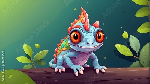 Adorable Chameleon Cartoon Banner with Copy Space  Generative AI 