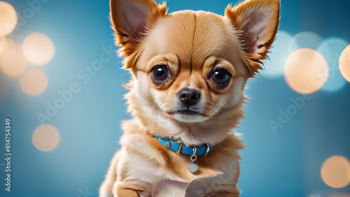 Close up cute chihuahua pet on blue background