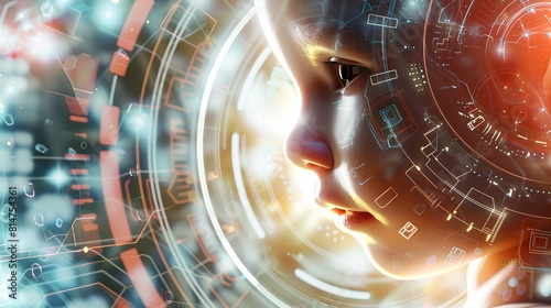 Minimalistic tech-infused close-up of a fetus with gentle, random elements, blending life experiences softly, futuristic background