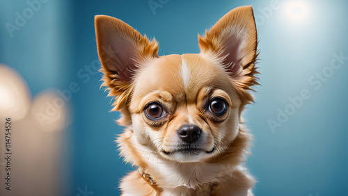 Close up cute chihuahua dog on blue background
