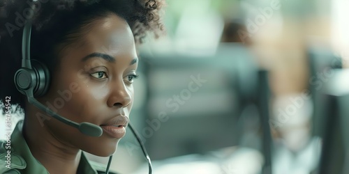 Black woman supervises call center staff and offers online customer support. Concept Customer Service, Online Support, Diversity in Leadership, Call Center Management, Black Woman Supervising