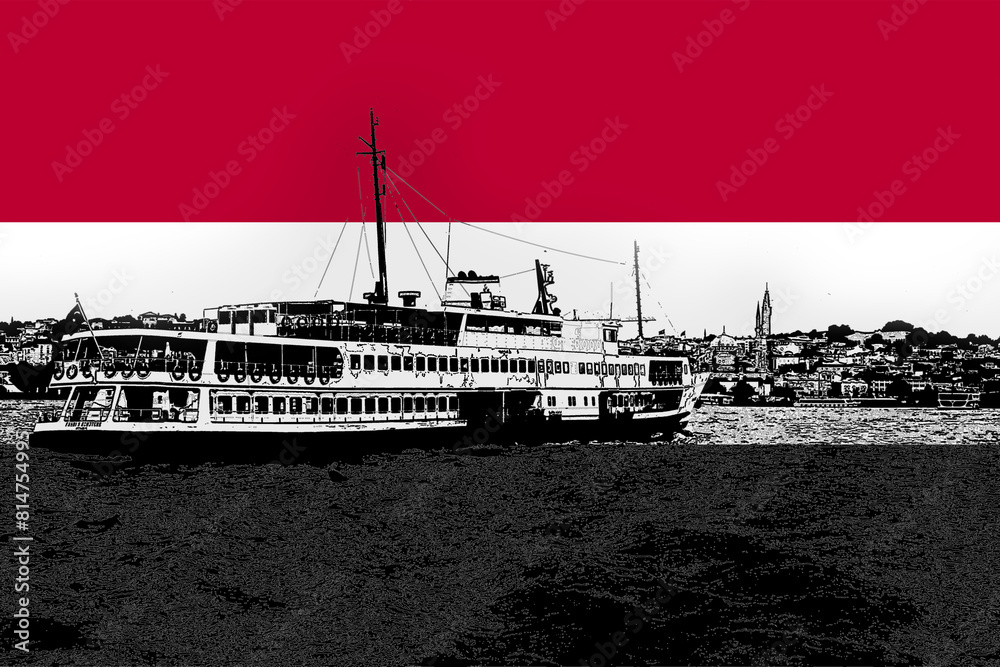 Fototapeta premium Yemen flag with Istanbul city, vacation in Yemen, Turkish culture and language, holiday destination