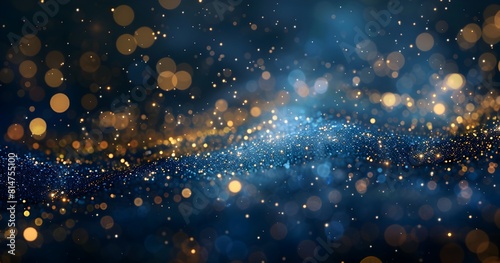 abstract glitter lights  blue and gold colors on dark background  