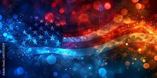 Abstract American flag bokeh double exposure background for patriotic celebrations. Concept American, Flag, Bokeh, Double Exposure, Patriotic photo