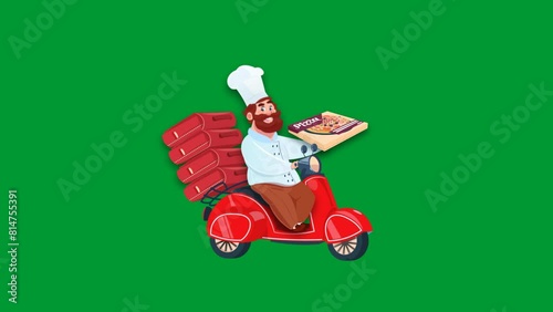 red motor bike fast pizza delivery concept photo