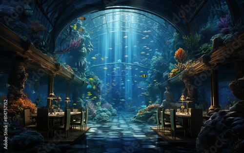 Illustrate a breathtaking fusion of culinary excellence in an aquatic setting