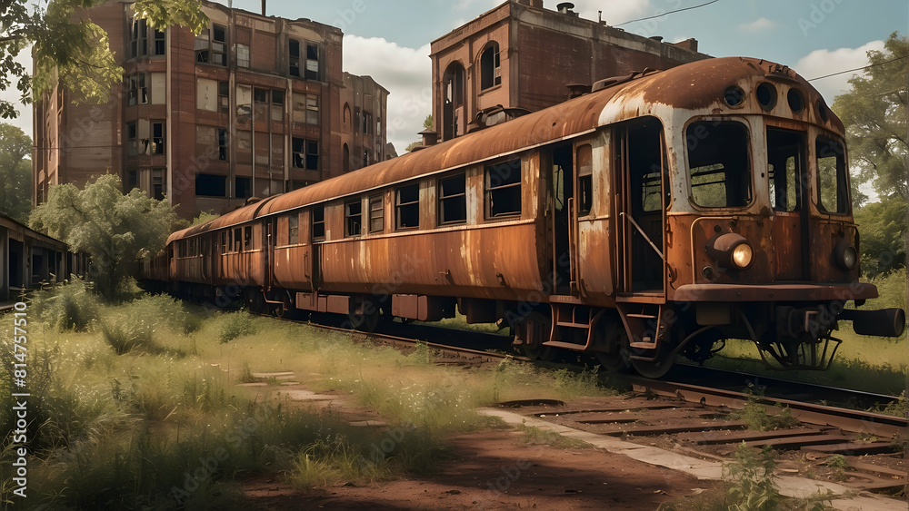 Fototapeta premium Old deserted train surrounded by nature