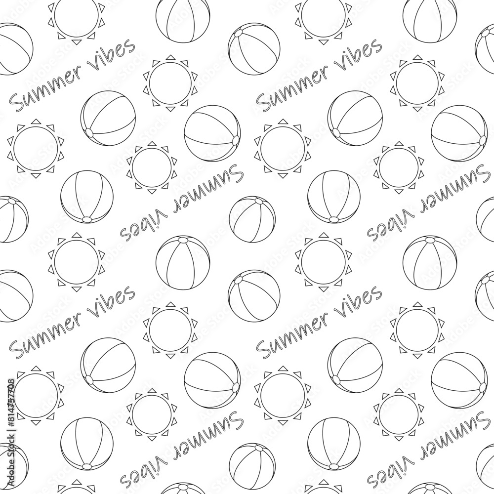Beach balls for kids, sun and Summer vibes lettering. Summertime. Cute